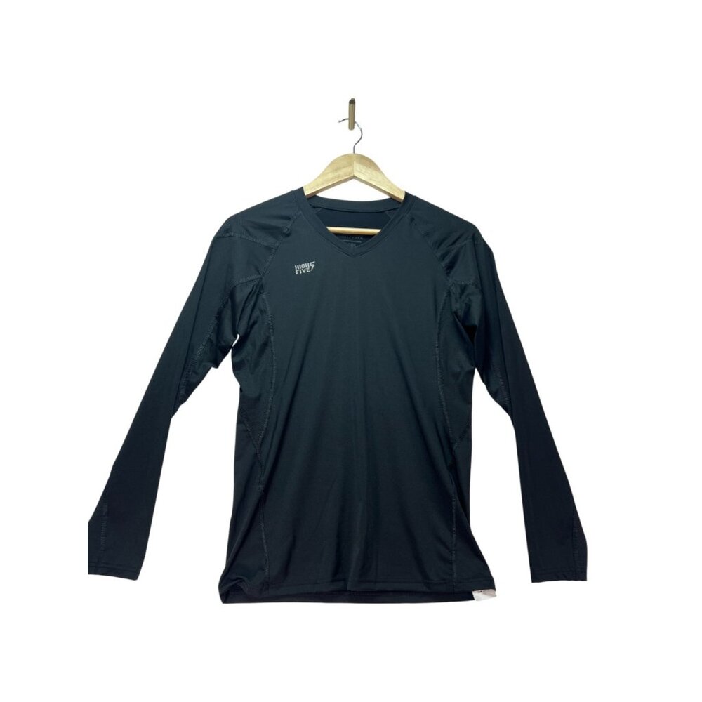 High Five Women Black Stretch V Neck Long Sleeve Athletic Shirt Size Medium